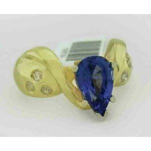 Genuine 1.28 Cts Tanzanite & Diamonds Ring 10k Gold